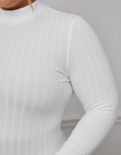 Plus Size Buzo Polera De Lanilla Cuello Alto Talle Grande Xl Blanco Lanilla