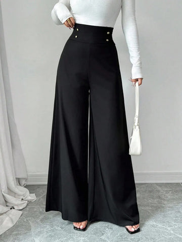 Pantalón Palazzo Elegante Oxford Con Botones Dorados Kikinas