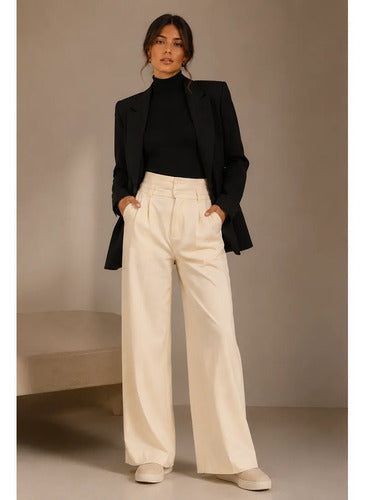 Pantalón De Vestir Palazzo Negro De Tela Excelente Calidad