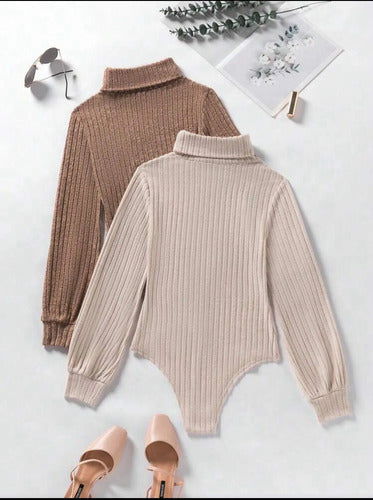 Plus Size Buzo Body Polera De Lana Cuello Alto Talle Grande Xxxl Beige Lanilla