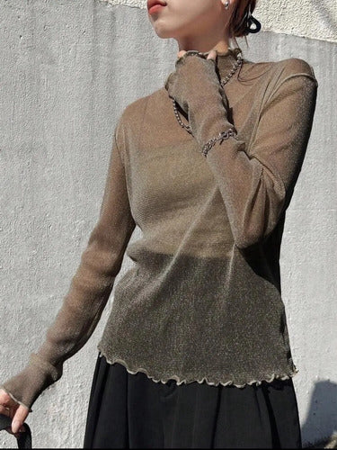 Top Blusa Malla Transparente Brillante Lurex No Incluye Top