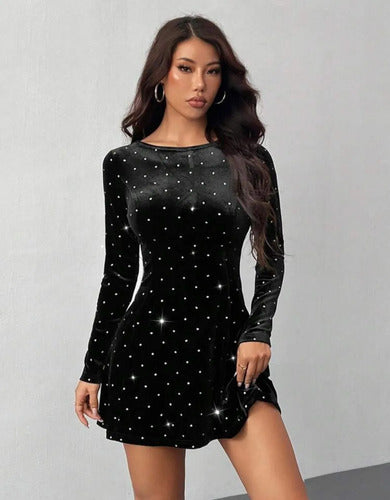 Vestido Fiesta De Dama Corto Terciopelo Brillante Corte A