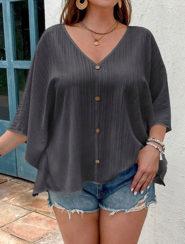 Blusa Talle Grande Mangas Caidas Con Botones De Gasa