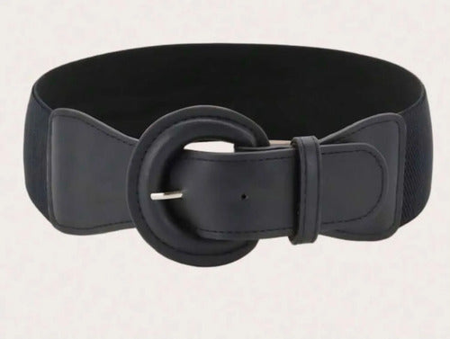 Cinto Elastizado Hebilla De Cuerina Tendencia Negro Elastizado/dorado Unico