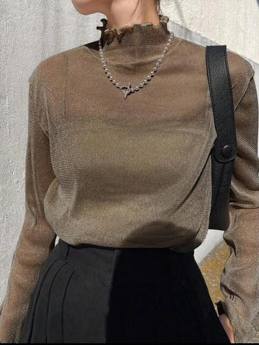 Top Blusa Malla Transparente Brillante Lurex No Incluye Top