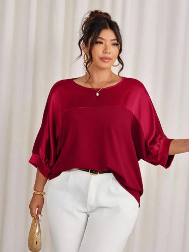 Blusa Talle Grande Mangas Caidas Detalle Brillante Elegante