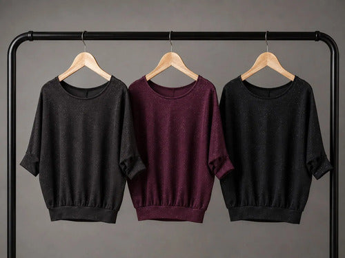 Blusa Plus Holgada Manga Murcielago Tela Brillante Kikinas