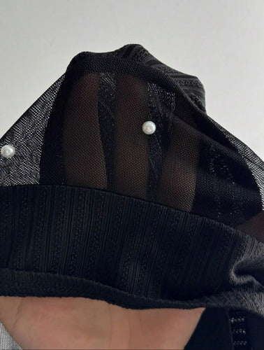 Monito Enterizo Enterito Tela Ligera Texturizada Perlas Kiki Negro Texturizada/transparencia Xl