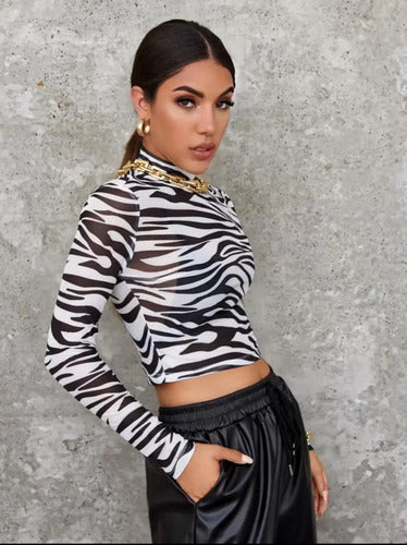 Blusa De Cebra Top Malla Transparente No Incluye Sujetador
