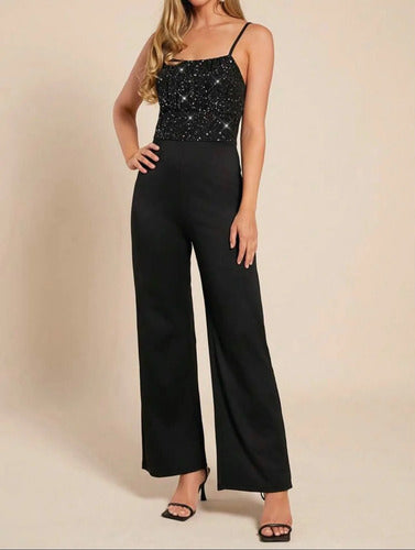 Monito Enterizo Enterito De Fiesta Elegante Tela Brillante Negro Lisa/brillante S