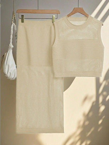 Conjunto Top Pollera Verano Playero De Punto Tejido Kikinas