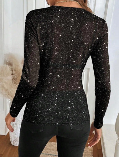 Blusa Top Malla Transparente Manga Larga Estampado Kikinas
