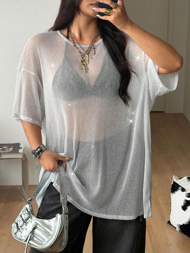 Remeron Plus Size Malla Transparente Brillante Kikinas Plateado Transparencia/brillante Xl