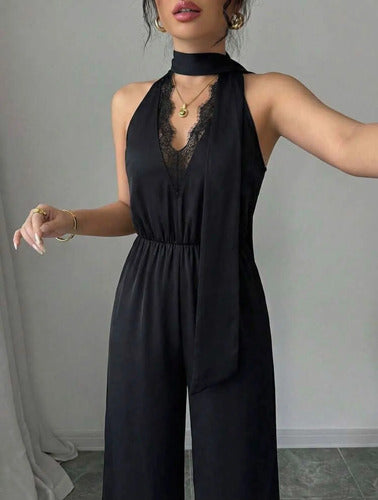 Monito Enterizo Enterito De Fiesta Elegante Escote Encaje Negro Lisa/encaje Xl