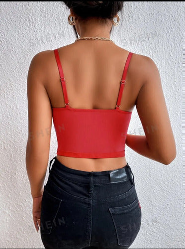 Top De Tirantes Bustier Con Encaje Rojo M