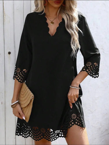 Vestido Dama Talle Grande Plus Size Corte A Mangas Encaje