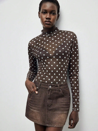 Blusa De Lunares Polka Dot Con Tela De Transparencia Kikinas