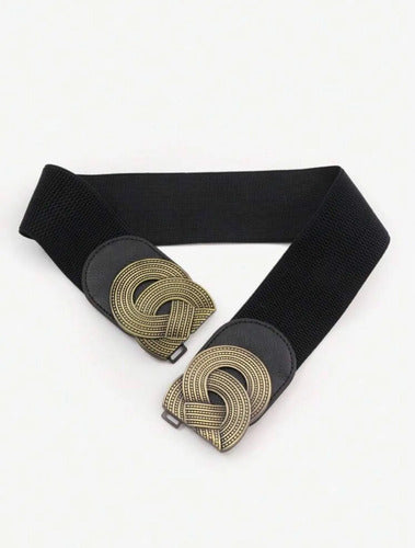Cinto Elastizado Hebilla De Enganche Dorado Espiral Negro Elastizado/dorado Xl