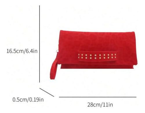 Sobre De Fiesta Gamuza Cartera De Mano Elegante Kikinas Rojo Gamuza Oro