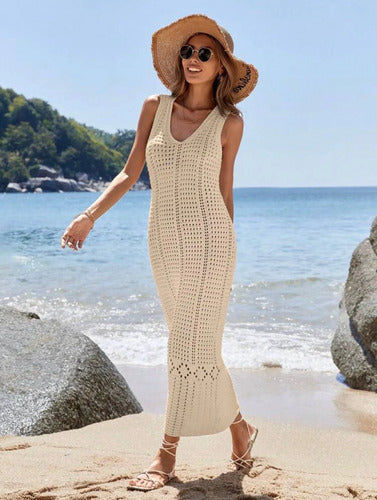 Vestido Crochet Tejido Playero Verano Salida De Playa Solera