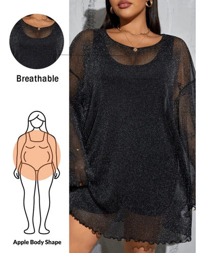 Vestido Tipo Remeron Malla Transparente Lurex Talle Grande