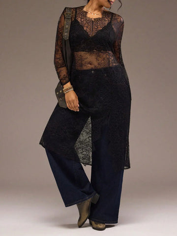 Vestido De Encaje Largo Kimono, Tunica Talle Grande