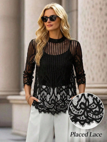Blusa De Encaje Manga 3/4 No Incluye Top Kikinas
