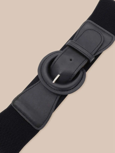 Cinto Elastizado Hebilla De Cuerina Tendencia Negro Elastizado/dorado Unico