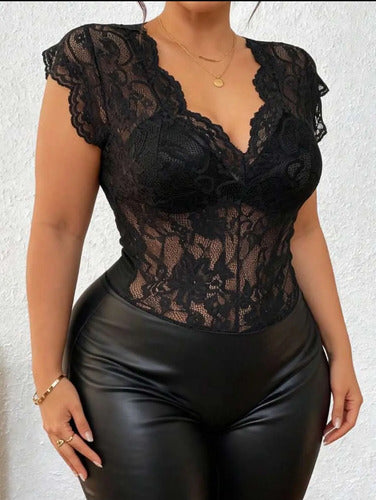 Body De Encaje Plus Size Talle Grande De Mujer Kikinas Negro Lisa/encaje Xl