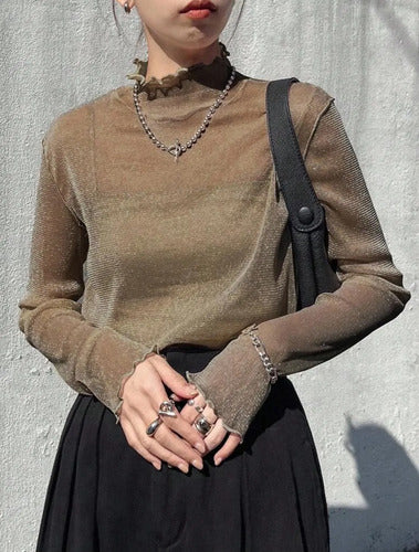 Top Blusa Malla Transparente Brillante Lurex No Incluye Top