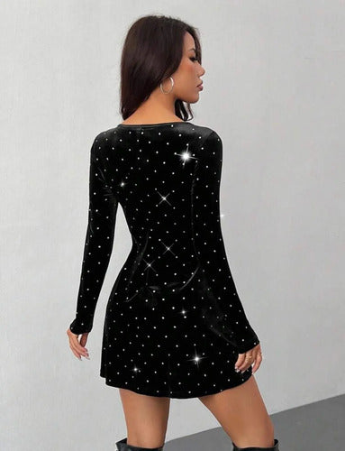 Vestido Fiesta De Dama Corto Terciopelo Brillante Corte A