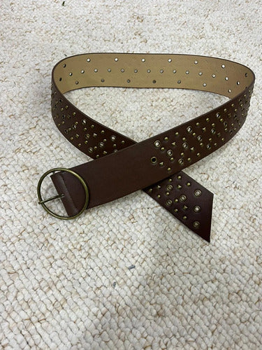 Cinto De Tachas Con Hebilla Redonda Ancho Tendencia Kikinas
