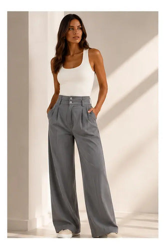 Pantalón De Vestir Palazzo Negro De Tela Excelente Calidad