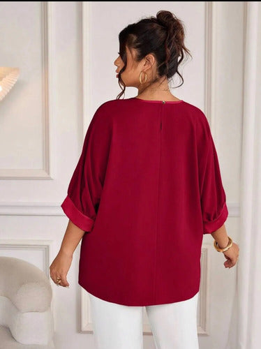 Blusa Talle Grande Mangas Caidas Detalle Brillante Elegante