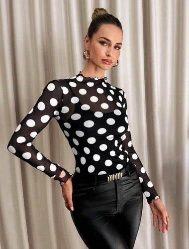 Blusa De Lunares Grandes Con Tela De Transparencia Kikinas