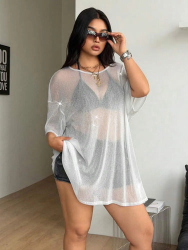 Remeron Plus Size Malla Transparente Brillante Kikinas Plateado Transparencia/brillante Xl