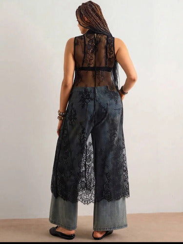 Vestido De Encaje Largo Tipo Kimono, Tunica, Bluson, Blusa