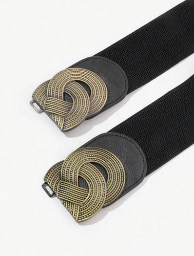 Cinto Elastizado Hebilla De Enganche Dorado Espiral Negro Elastizado/dorado Xl