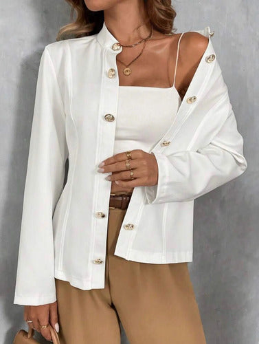 Chaqueta Casual Blazer Abierta Botones Dorados Kikinas