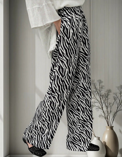 Pantalón Palazzo De Cebra Animal Print Casual Tendencia