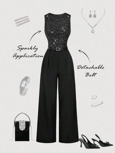Mono Enterizo Enterito De Fiesta Elegante Con Tela Brillante