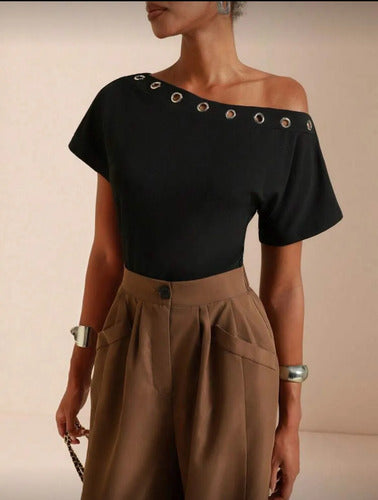 Blusa De Un Solo Hombro Asimetríca Cruzada Moda Damas
