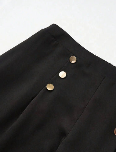 Pantalon Palazzo Botones Dorados Talle Grande Plus Size Kiki Negro Lisa/botones Dorados Xxl