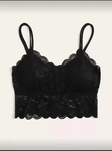 Top De Encaje Con Cuello Escote Profundo Con Push Up Mujer Negro/encaje 2xl
