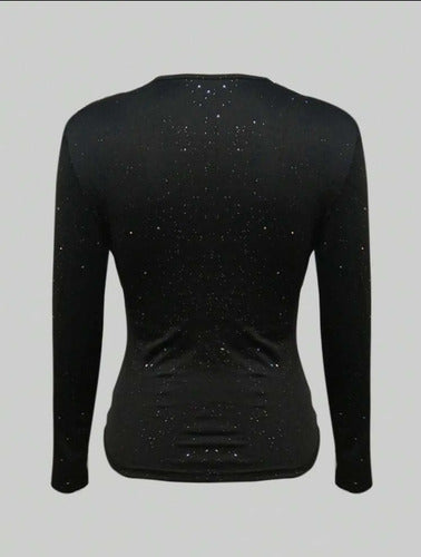 Blusa Escote V Camisa Brillante Elastizada Top Kikinas