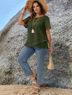 Blusa Manga Corta Con Detalle Chifon Plus Size Talle Grande