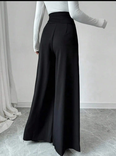 Pantalón Palazzo Elegante Oxford Con Botones Dorados Kikinas