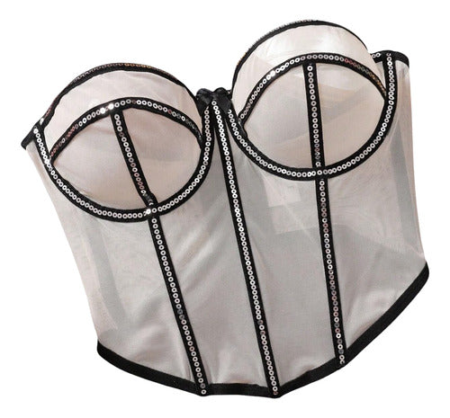 Corset Tipo Bustier Con Detalles Brillantes Lentejuelas