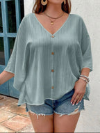Blusa Talle Grande Mangas Caidas Con Botones De Gasa