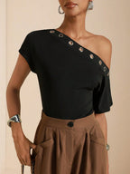 Blusa De Un Solo Hombro Asimetríca Cruzada Moda Damas